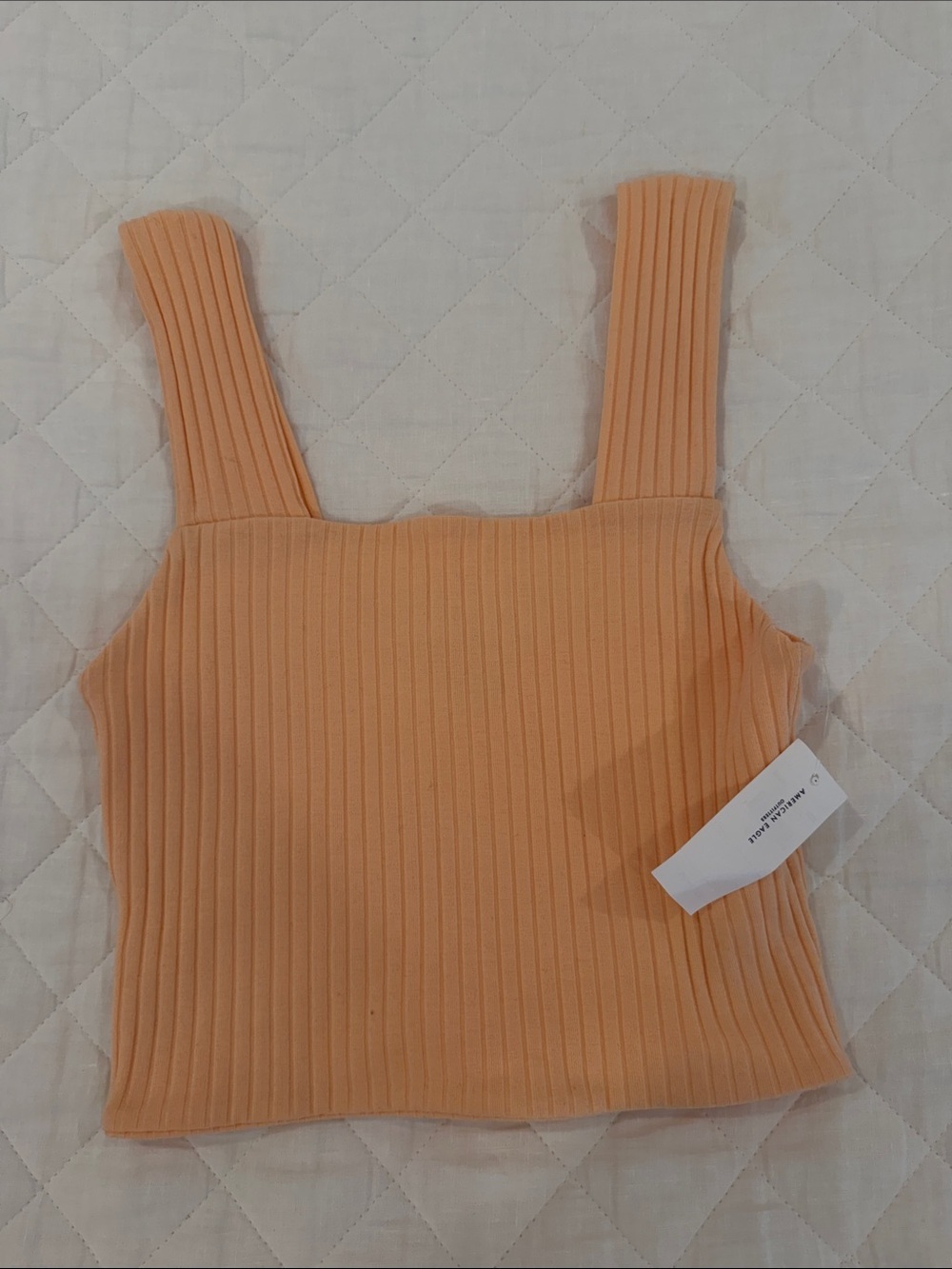 American Eagle Outfitters Ribbed Square-Neck Tank Top in Peach
